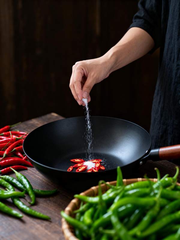 盐撒红椒炒香图片