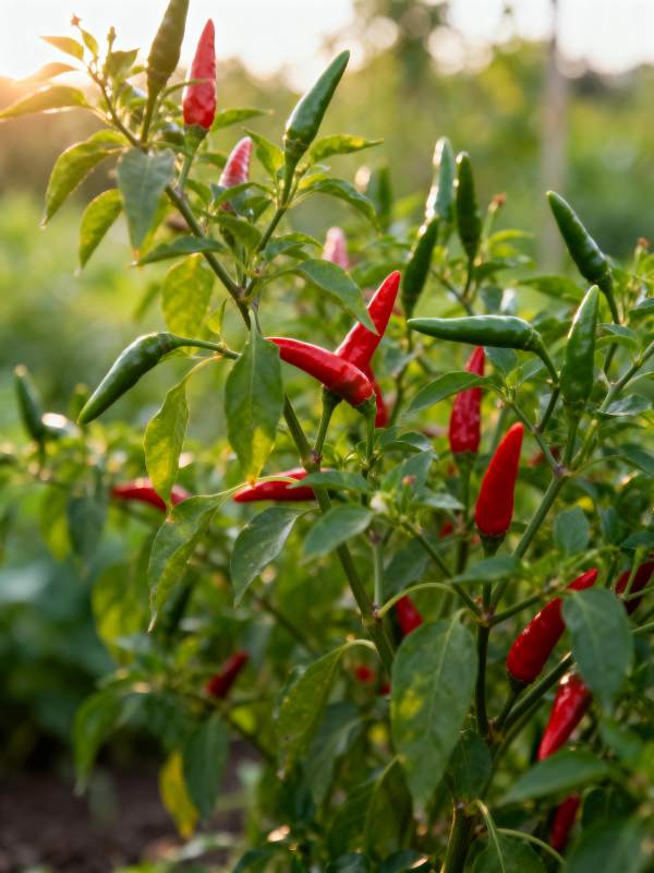 红绿辣椒枝头挂图片