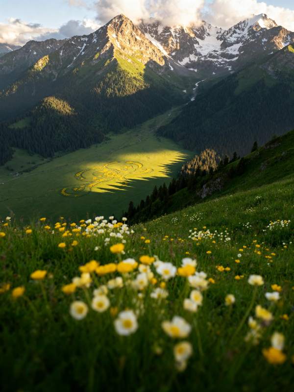 高山花海晨光图片
