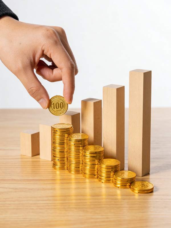 金币堆叠成长条图图片