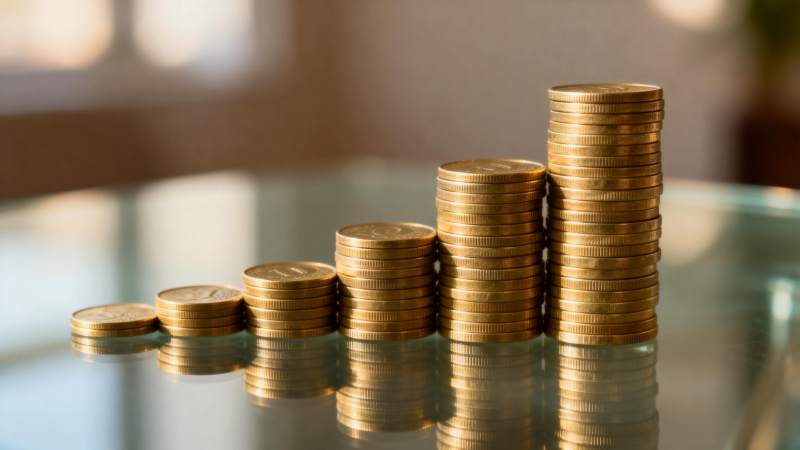 金币堆叠成长阶梯图片