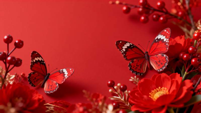 红蝶翩跹花间图片