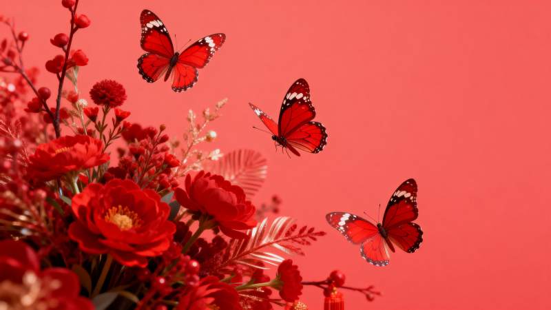 红蝶翩跹花间舞图片