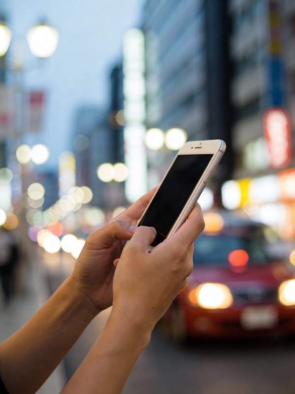 都市夜景中的手机图片