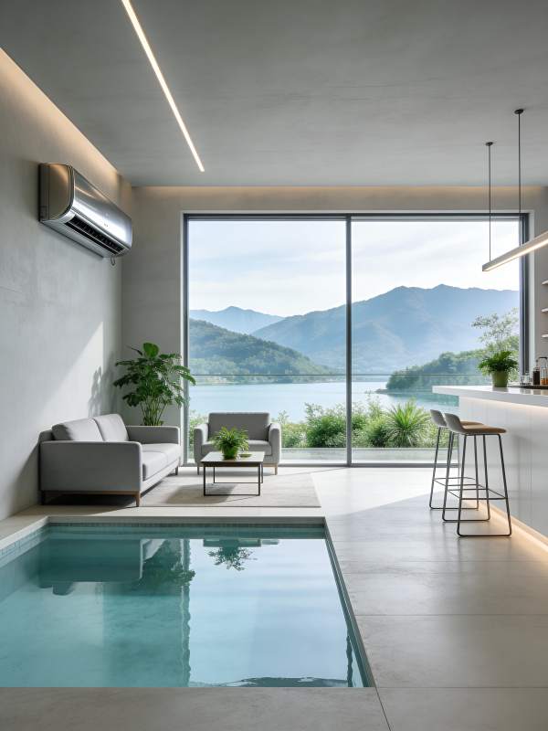 湖景泳池客厅图片