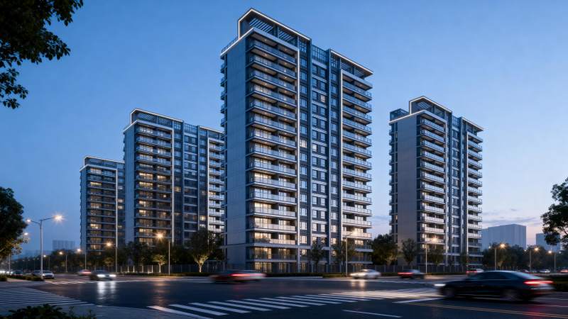 现代高层住宅夜景图片