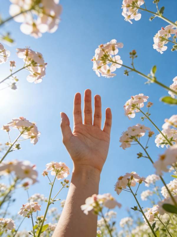 花海中的手图片