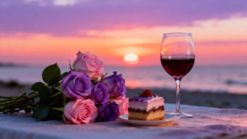 夕阳下的浪漫晚餐图片