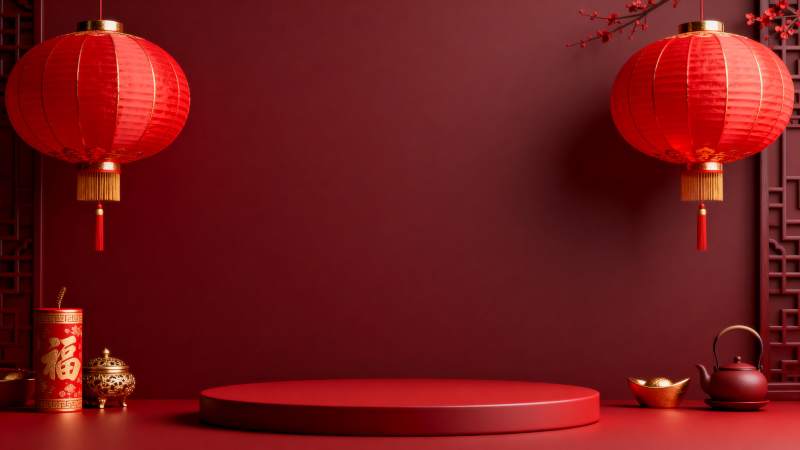 红灯映福迎新春图片