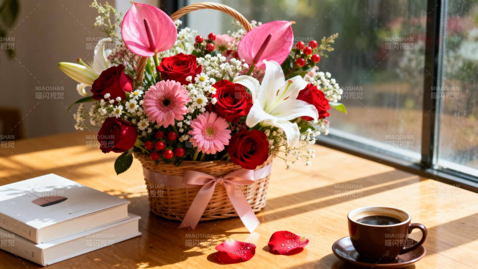 花篮与咖啡时光图片