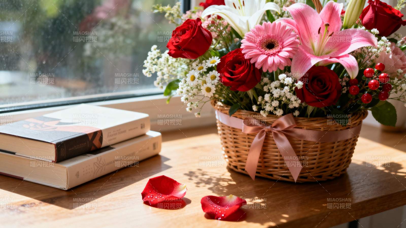 花篮与书静谧时光图片