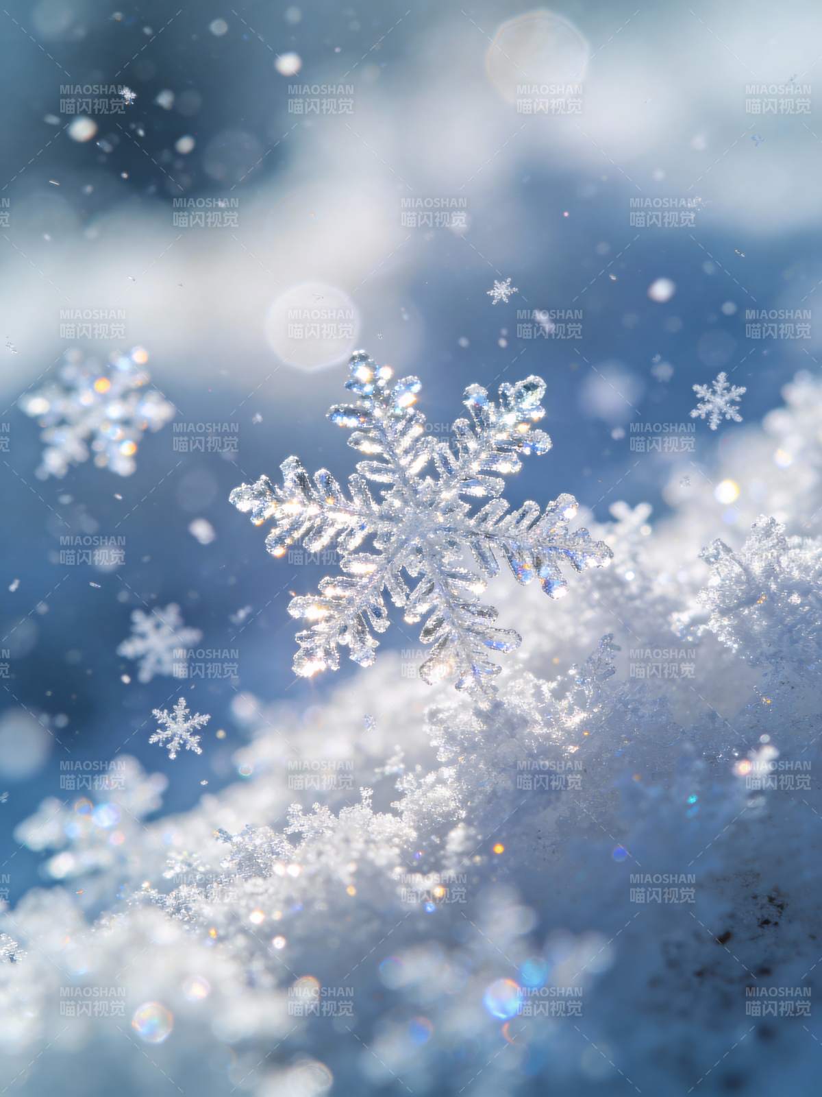 晶莹雪花飘落图片