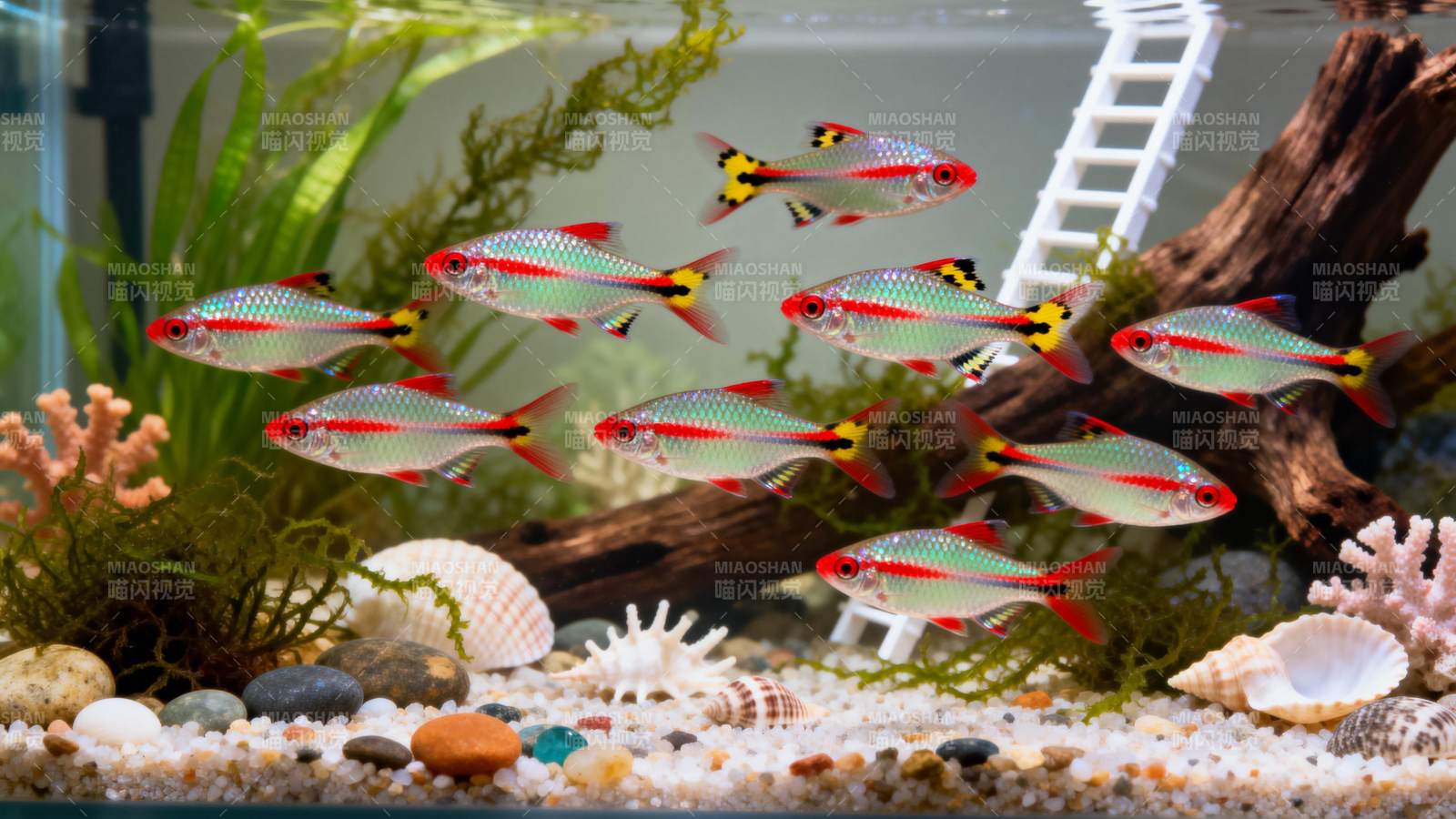 红尾灯鱼游水族图片