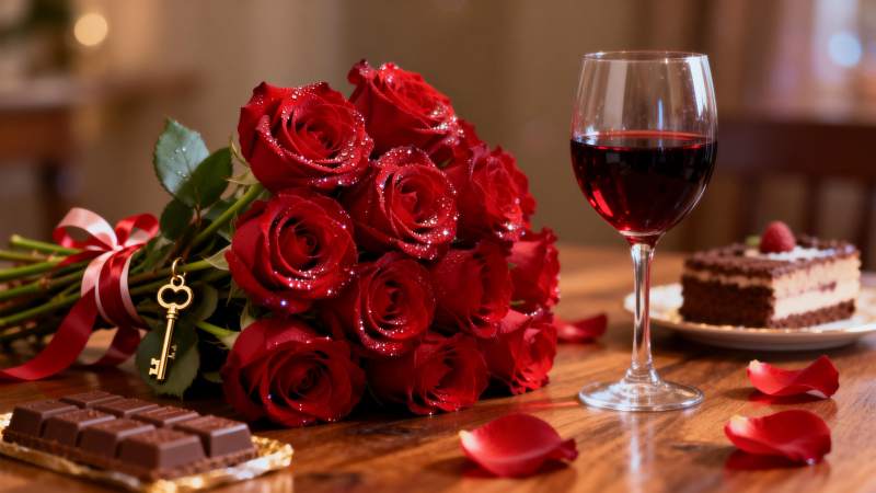 浪漫玫瑰与红酒图片