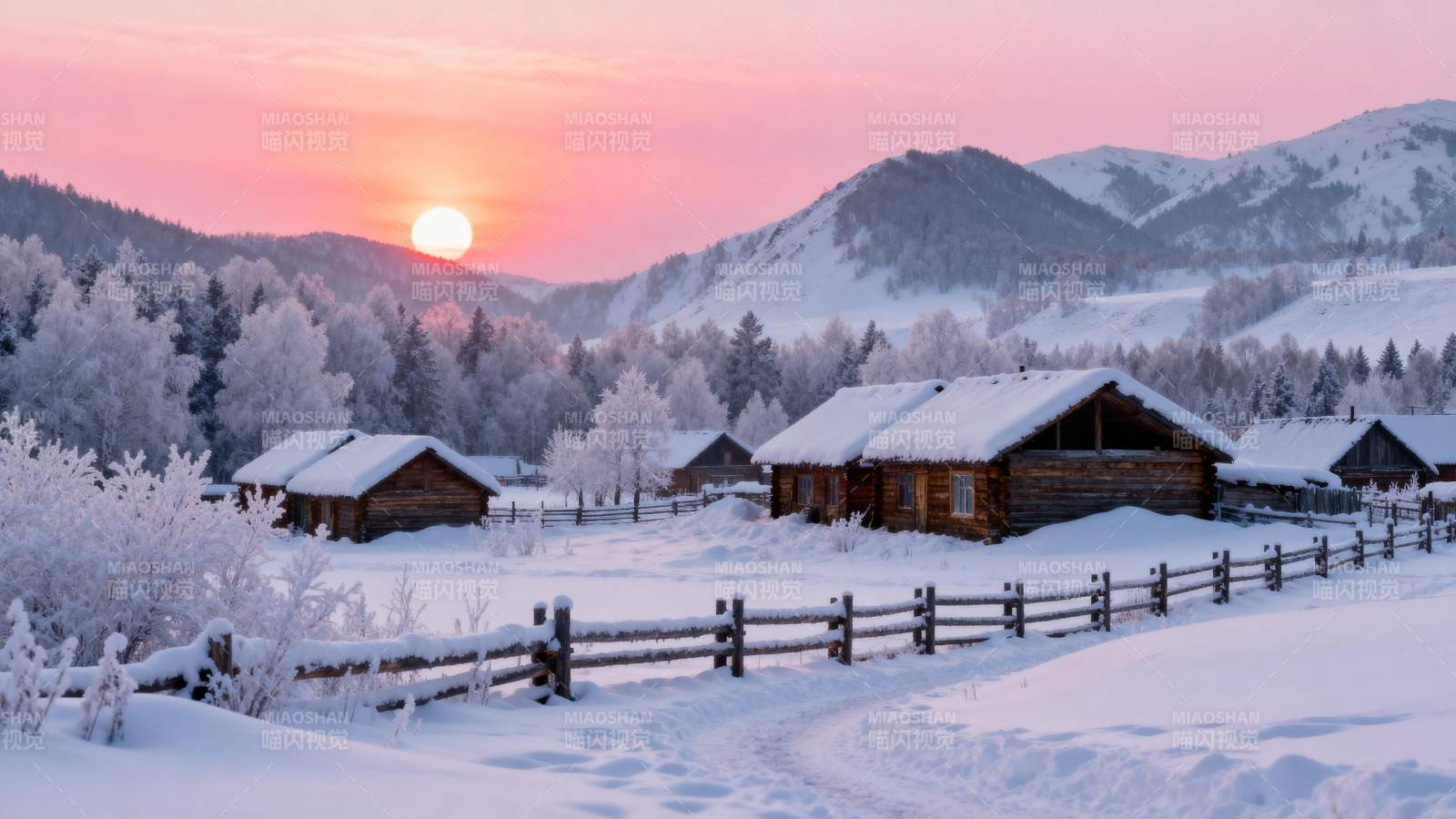 雪乡日落美景图片