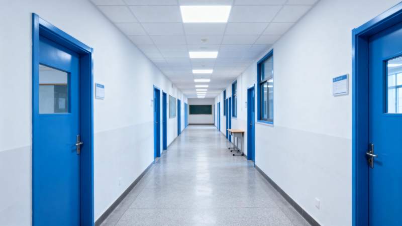 蓝色门的走廊图片