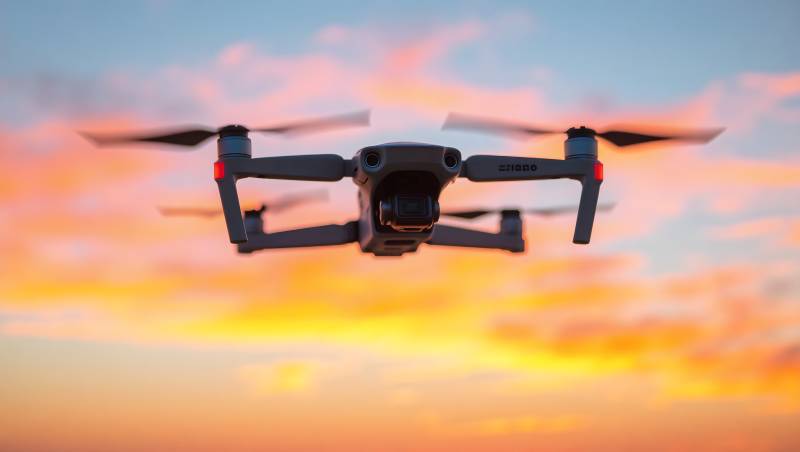 无人机飞越夕阳图片