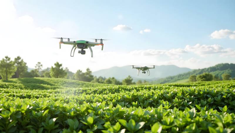 无人机茶园作业图片