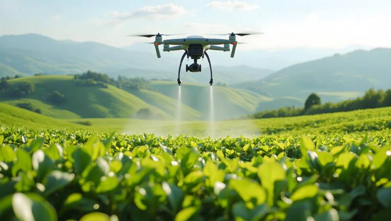 无人机喷洒茶园图片