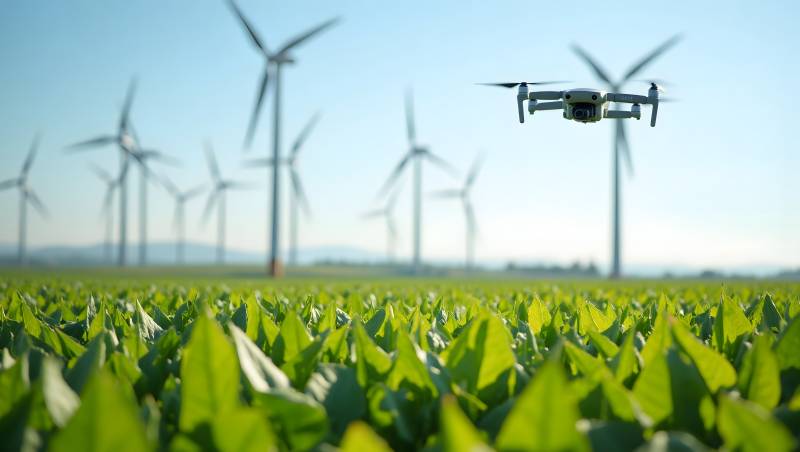 无人机巡田 风车相伴图片