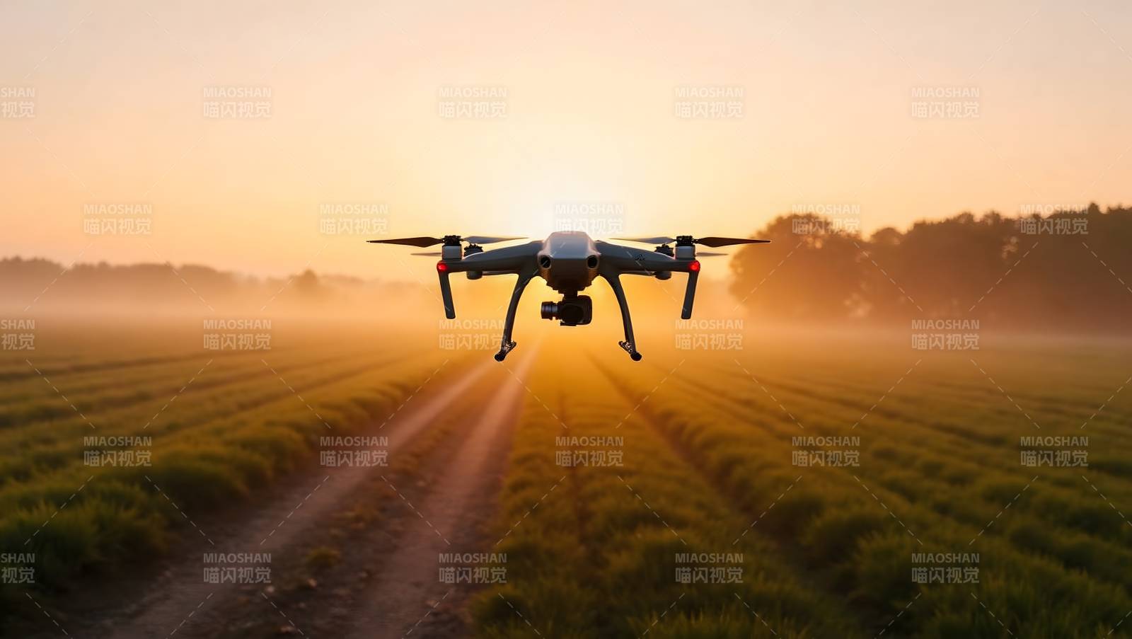 无人机晨飞田野图片