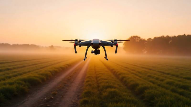 无人机晨飞田野图片