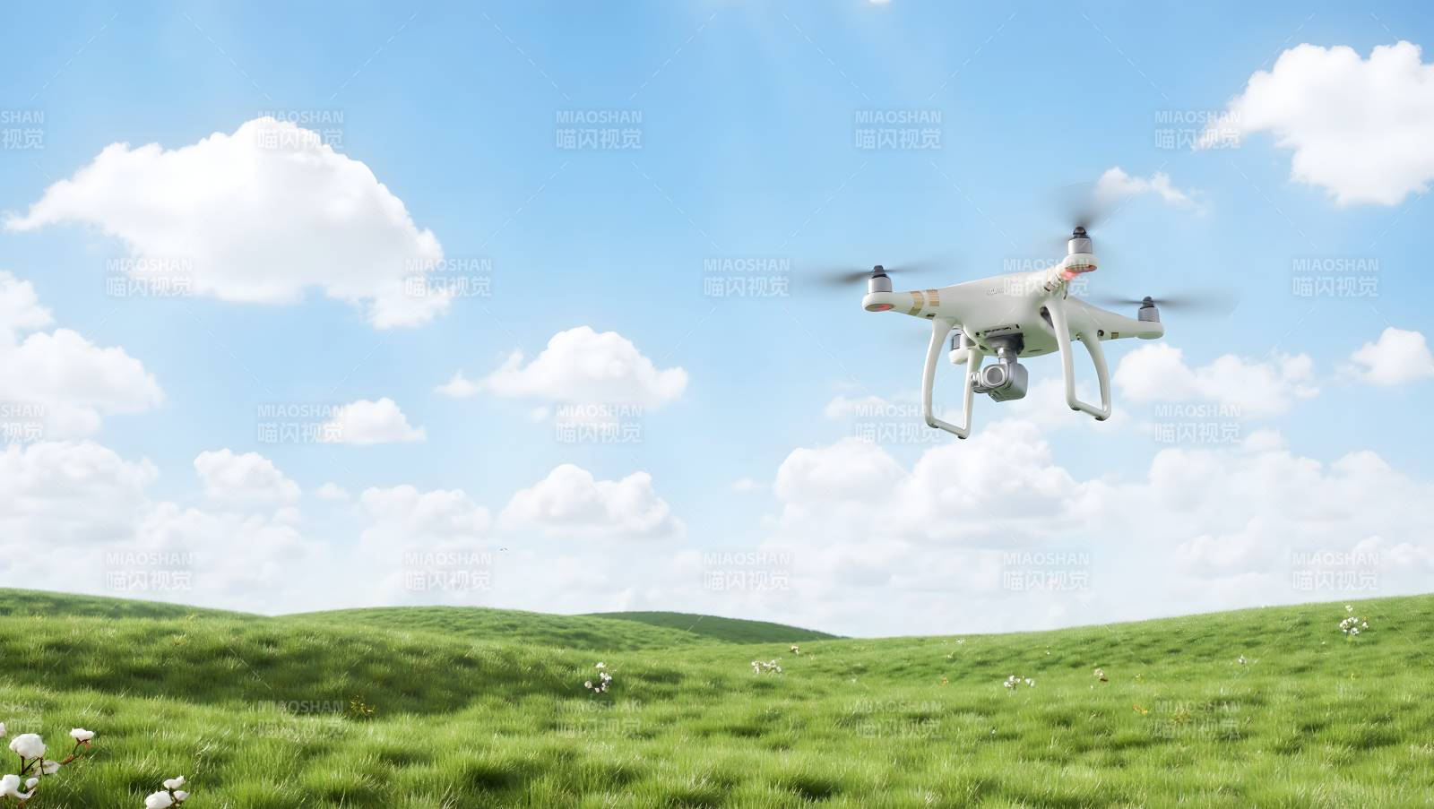 无人机翱翔绿野图片