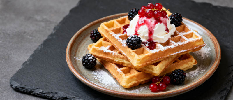 浆果奶油华夫饼图片